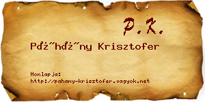 Páhány Krisztofer névjegykártya